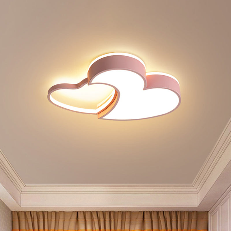 Double-Heart Kids Room Flush Light Acrylic Macaron Surface Mounted LED Ceiling Lamp in Pink/Blue/Gold, 21.5"/25.5" Wide Clearhalo 'Ceiling Lights' 'Close To Ceiling Lights' 'Close to ceiling' 'Flush mount' Lighting' 1909792