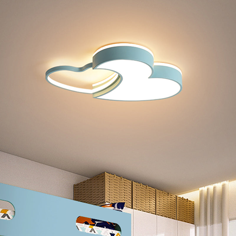 Double-Heart Kids Room Flush Light Acrylic Macaron Surface Mounted LED Ceiling Lamp in Pink/Blue/Gold, 21.5"/25.5" Wide Clearhalo 'Ceiling Lights' 'Close To Ceiling Lights' 'Close to ceiling' 'Flush mount' Lighting' 1909795