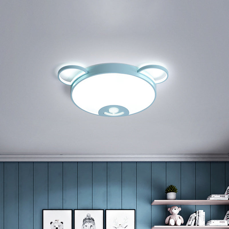 Bear Acrylic Ceiling Lamp Cartoon Pink/Blue LED Flush Mount Light Fixture in Warm/White Light, 16.5"/20.5" Width Blue Clearhalo 'Ceiling Lights' 'Close To Ceiling Lights' 'Close to ceiling' 'Flush mount' Lighting' 1909806