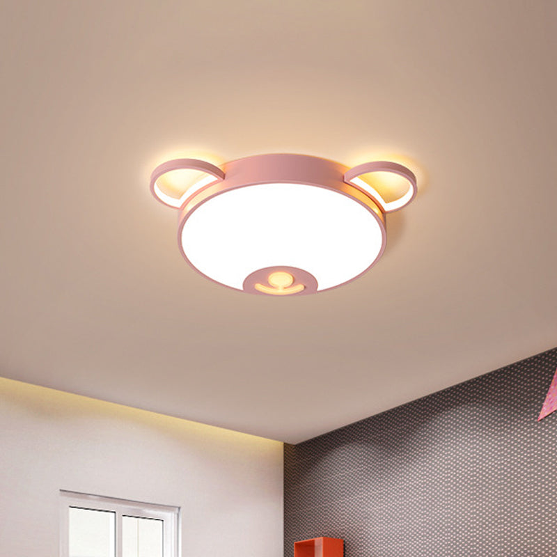 Bear Acrylic Ceiling Lamp Cartoon Pink/Blue LED Flush Mount Light Fixture in Warm/White Light, 16.5"/20.5" Width Pink Clearhalo 'Ceiling Lights' 'Close To Ceiling Lights' 'Close to ceiling' 'Flush mount' Lighting' 1909812