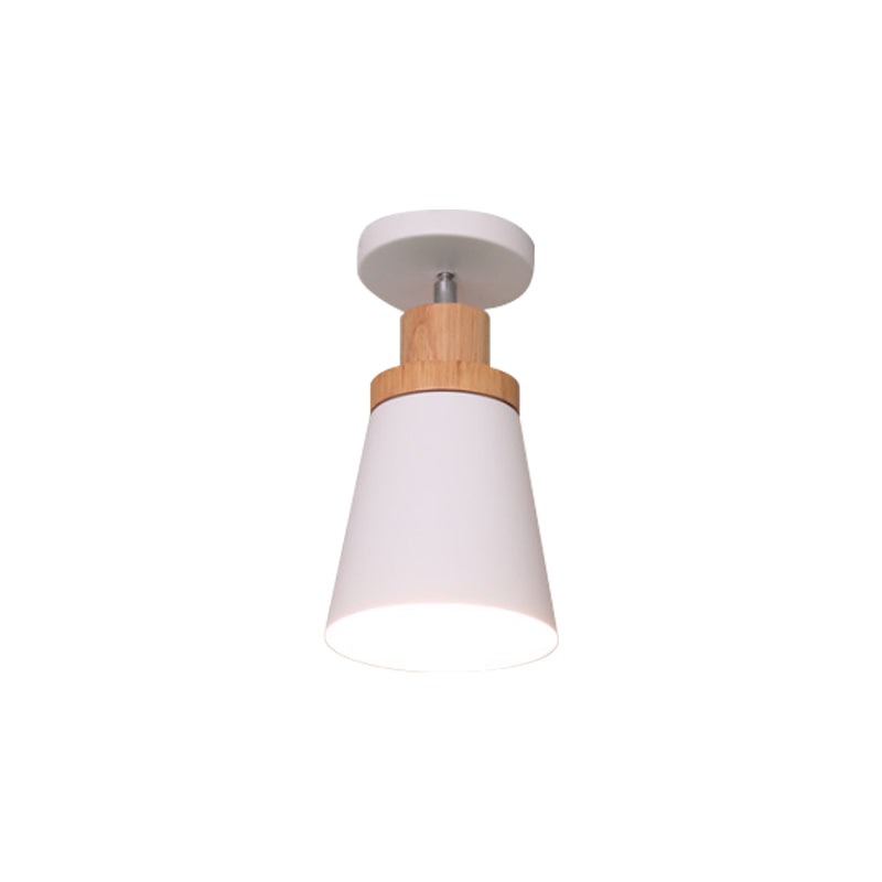 Bowl/Conical/Cylindrical Ceiling Lamp Nordic Metal 1-Light White/Dark Grey/Green and Wood Semi Flush Mount Lighting with Pivot Joint Clearhalo 'Ceiling Lights' 'Close To Ceiling Lights' 'Close to ceiling' 'Semi-flushmount' Lighting' 1909829