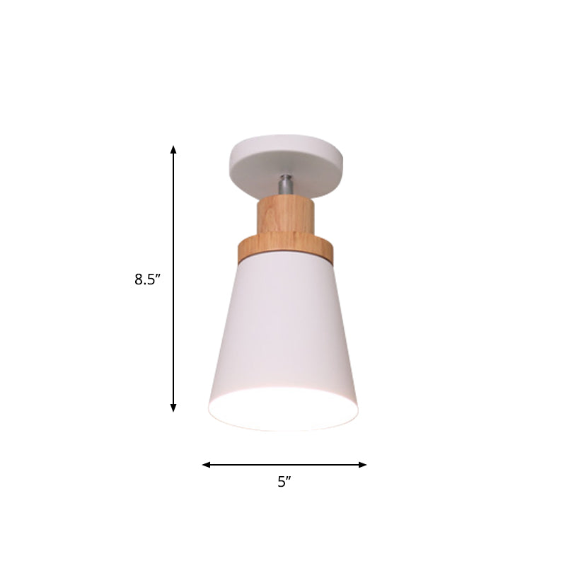 Bowl/Conical/Cylindrical Ceiling Lamp Nordic Metal 1-Light White/Dark Grey/Green and Wood Semi Flush Mount Lighting with Pivot Joint Clearhalo 'Ceiling Lights' 'Close To Ceiling Lights' 'Close to ceiling' 'Semi-flushmount' Lighting' 1909830