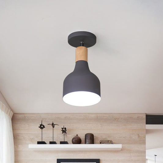Bowl/Conical/Cylindrical Ceiling Lamp Nordic Metal 1-Light White/Dark Grey/Green and Wood Semi Flush Mount Lighting with Pivot Joint Dark Gray Clearhalo 'Ceiling Lights' 'Close To Ceiling Lights' 'Close to ceiling' 'Semi-flushmount' Lighting' 1909831