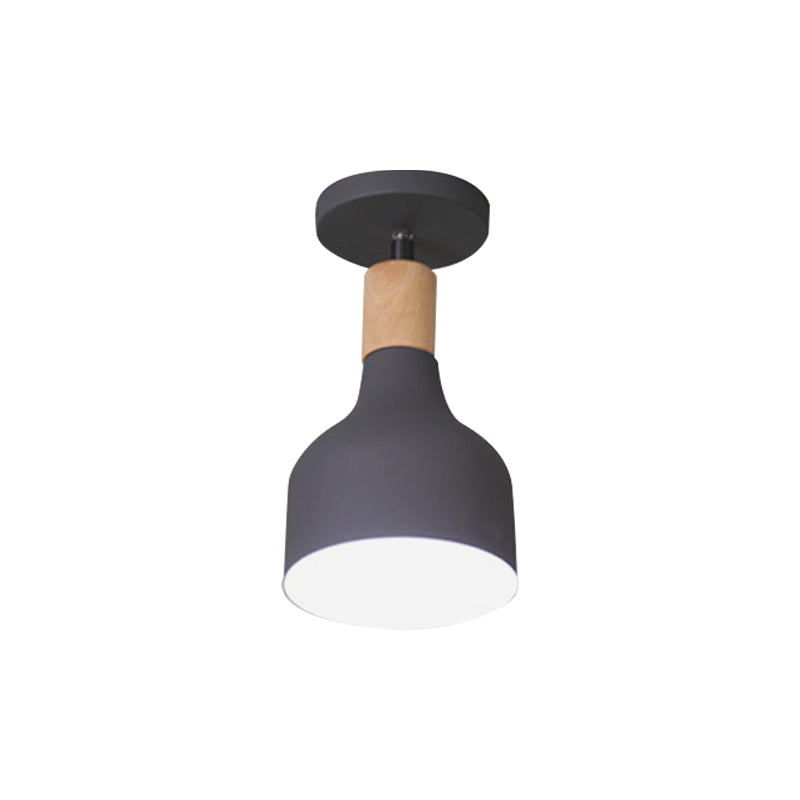 Bowl/Conical/Cylindrical Ceiling Lamp Nordic Metal 1-Light White/Dark Grey/Green and Wood Semi Flush Mount Lighting with Pivot Joint Clearhalo 'Ceiling Lights' 'Close To Ceiling Lights' 'Close to ceiling' 'Semi-flushmount' Lighting' 1909832
