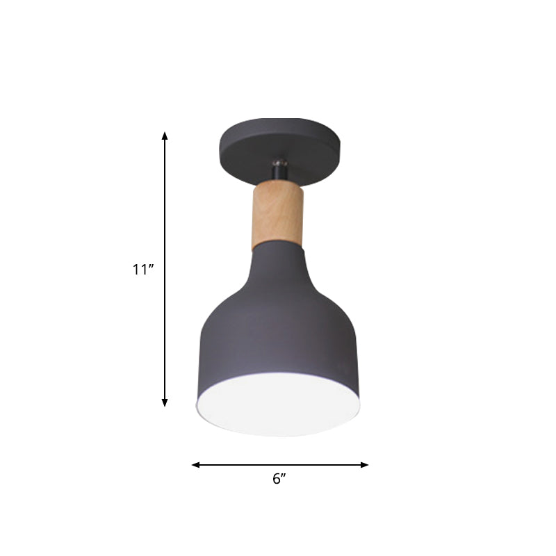 Bowl/Conical/Cylindrical Ceiling Lamp Nordic Metal 1-Light White/Dark Grey/Green and Wood Semi Flush Mount Lighting with Pivot Joint Clearhalo 'Ceiling Lights' 'Close To Ceiling Lights' 'Close to ceiling' 'Semi-flushmount' Lighting' 1909833