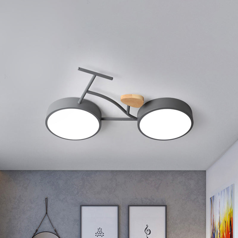 Bicycle Acrylic Ceiling Lamp Cartoon Grey/White/Green LED Semi Flush Mount Lighting in Warm/White Light for Kids Bedroom Grey Clearhalo 'Ceiling Lights' 'Close To Ceiling Lights' 'Close to ceiling' 'Semi-flushmount' Lighting' 1909859