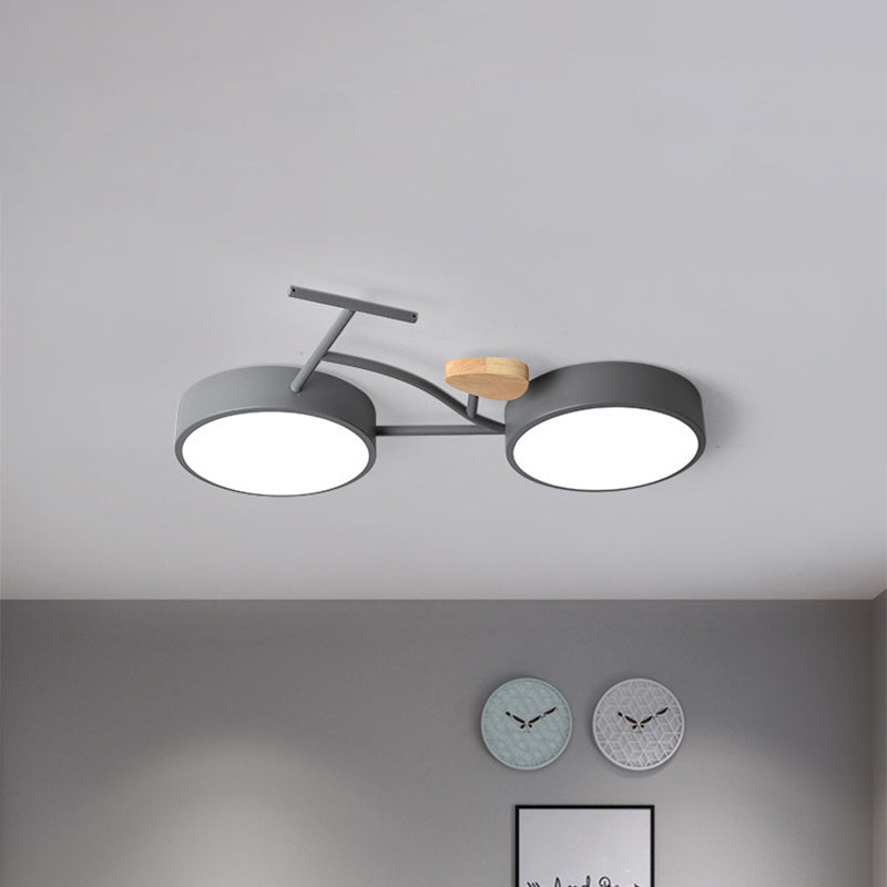 Bicycle Acrylic Ceiling Lamp Cartoon Grey/White/Green LED Semi Flush Mount Lighting in Warm/White Light for Kids Bedroom Clearhalo 'Ceiling Lights' 'Close To Ceiling Lights' 'Close to ceiling' 'Semi-flushmount' Lighting' 1909861