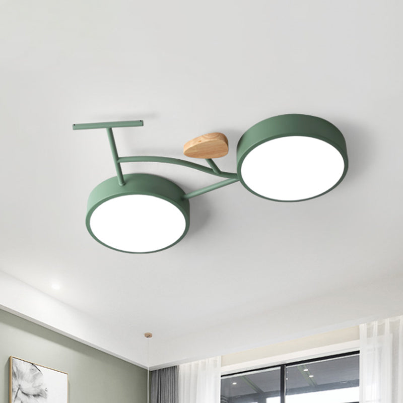 Bicycle Acrylic Ceiling Lamp Cartoon Grey/White/Green LED Semi Flush Mount Lighting in Warm/White Light for Kids Bedroom Green Clearhalo 'Ceiling Lights' 'Close To Ceiling Lights' 'Close to ceiling' 'Semi-flushmount' Lighting' 1909867