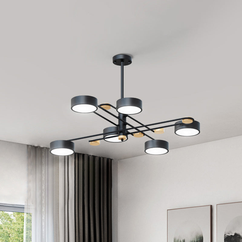 6 Lights Nordic Chandelier Gold/Grey/White-Wood Sputnik Ceiling Hanging Lamp with Acrylic Shade for Living Room Black Clearhalo 'Ceiling Lights' 'Chandeliers' Lighting' options 1909879_ffdedee4-14fb-4fa0-b6a4-9056b5fabbcd