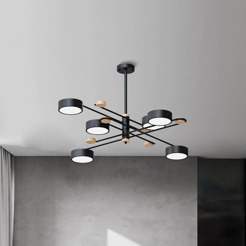 6 Lights Nordic Chandelier Gold/Grey/White-Wood Sputnik Ceiling Hanging Lamp with Acrylic Shade for Living Room Clearhalo 'Ceiling Lights' 'Chandeliers' Lighting' options 1909880