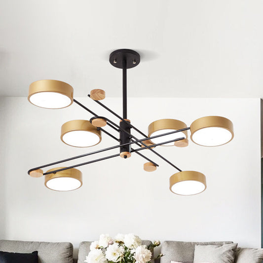 6 Lights Nordic Chandelier Gold/Grey/White-Wood Sputnik Ceiling Hanging Lamp with Acrylic Shade for Living Room Clearhalo 'Ceiling Lights' 'Chandeliers' Lighting' options 1909888