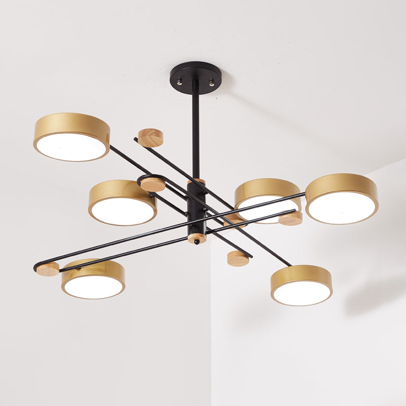 6 Lights Nordic Chandelier Gold/Grey/White-Wood Sputnik Ceiling Hanging Lamp with Acrylic Shade for Living Room Clearhalo 'Ceiling Lights' 'Chandeliers' Lighting' options 1909889