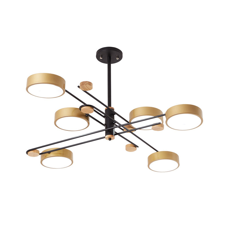 6 Lights Nordic Chandelier Gold/Grey/White-Wood Sputnik Ceiling Hanging Lamp with Acrylic Shade for Living Room Clearhalo 'Ceiling Lights' 'Chandeliers' Lighting' options 1909890