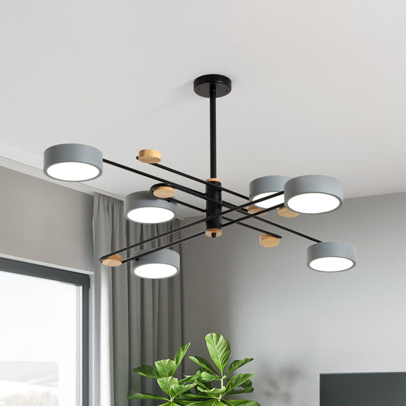 6 Lights Nordic Chandelier Gold/Grey/White-Wood Sputnik Ceiling Hanging Lamp with Acrylic Shade for Living Room Clearhalo 'Ceiling Lights' 'Chandeliers' Lighting' options 1909896