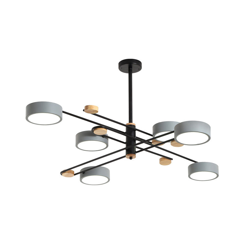6 Lights Nordic Chandelier Gold/Grey/White-Wood Sputnik Ceiling Hanging Lamp with Acrylic Shade for Living Room Clearhalo 'Ceiling Lights' 'Chandeliers' Lighting' options 1909897