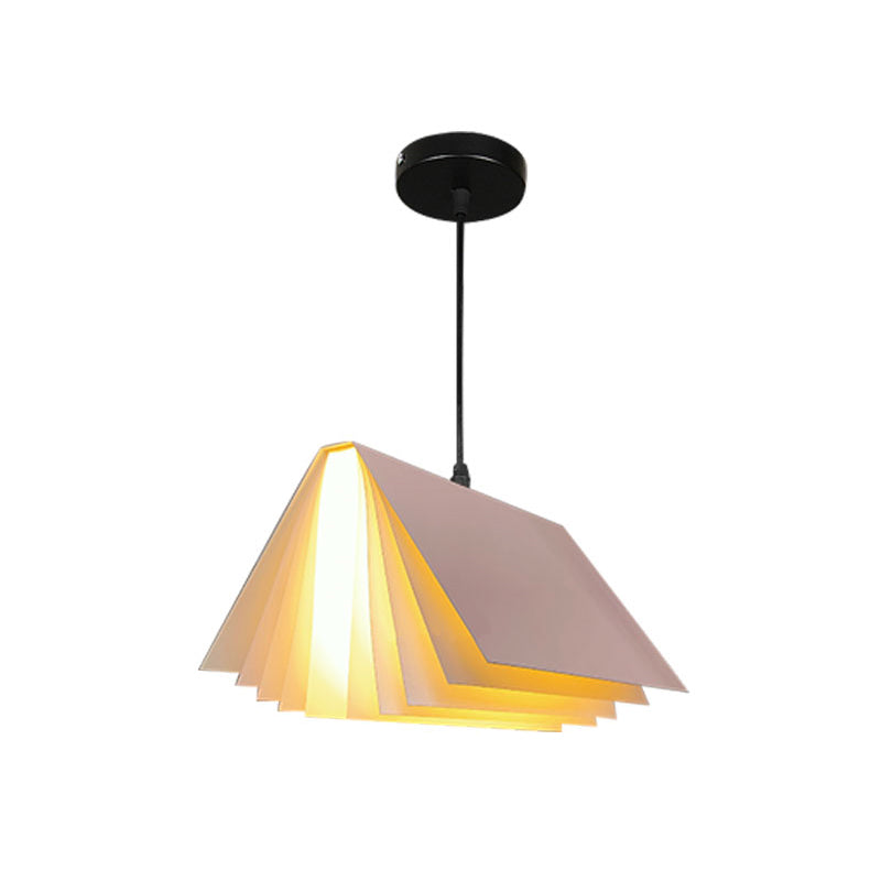 Book Shaped Cafe Pendant Lamp Metal Single-Bulb Macaron Ceiling Hang Light in Blue/Pink/Black Clearhalo 'Ceiling Lights' 'Pendant Lights' 'Pendants' Lighting' 1909945