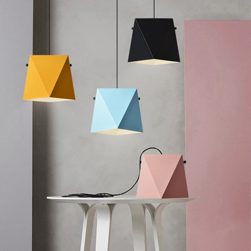 Geometric Shade Down Lighting Pendant Macaron Iron 1 Bulb Dining Room Ceiling Light in Pink/Black/Blue Clearhalo 'Ceiling Lights' 'Pendant Lights' 'Pendants' Lighting' 1909949