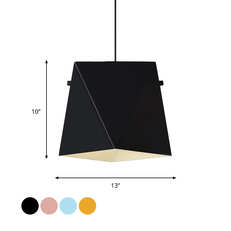 Geometric Shade Down Lighting Pendant Macaron Iron 1 Bulb Dining Room Ceiling Light in Pink/Black/Blue Clearhalo 'Ceiling Lights' 'Pendant Lights' 'Pendants' Lighting' 1909953