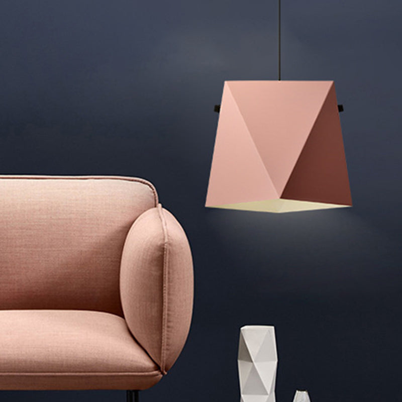 Geometric Shade Down Lighting Pendant Macaron Iron 1 Bulb Dining Room Ceiling Light in Pink/Black/Blue Clearhalo 'Ceiling Lights' 'Pendant Lights' 'Pendants' Lighting' 1909955