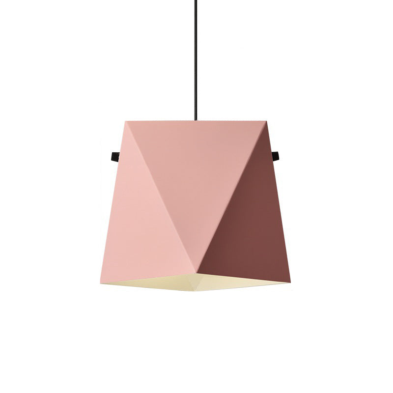 Geometric Shade Down Lighting Pendant Macaron Iron 1 Bulb Dining Room Ceiling Light in Pink/Black/Blue Clearhalo 'Ceiling Lights' 'Pendant Lights' 'Pendants' Lighting' 1909957