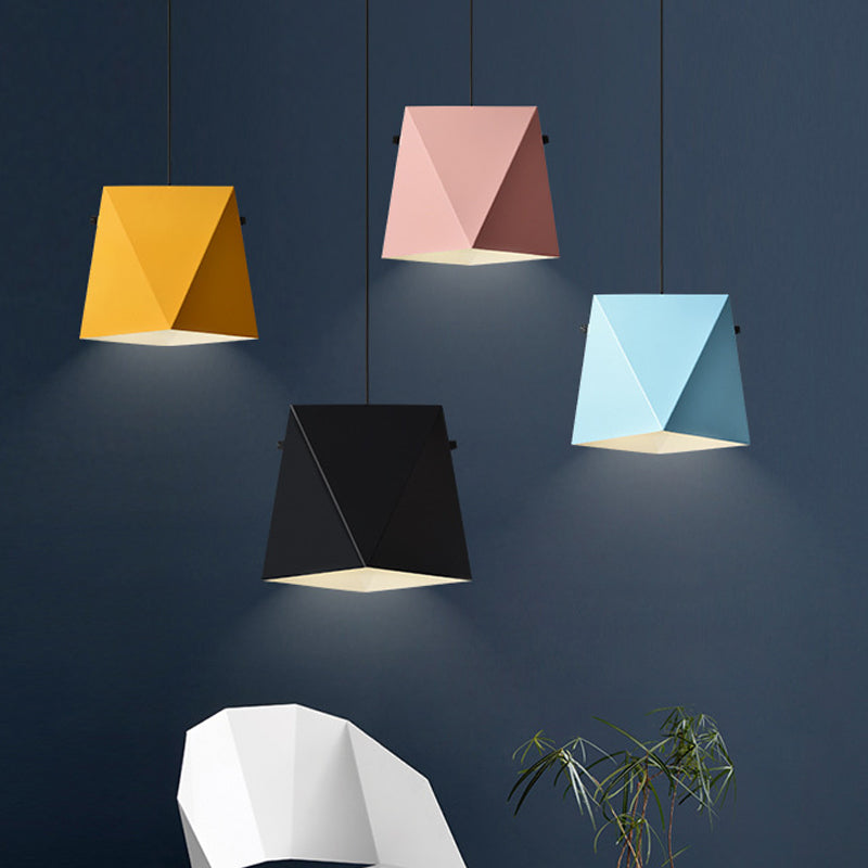 Geometric Shade Down Lighting Pendant Macaron Iron 1 Bulb Dining Room Ceiling Light in Pink/Black/Blue Clearhalo 'Ceiling Lights' 'Pendant Lights' 'Pendants' Lighting' 1909958