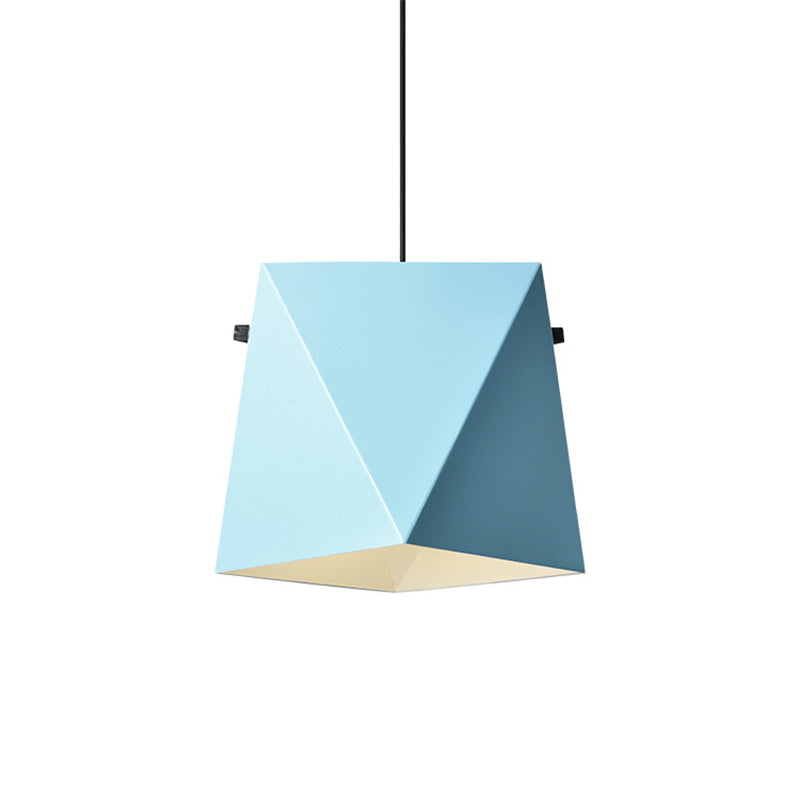 Geometric Shade Down Lighting Pendant Macaron Iron 1 Bulb Dining Room Ceiling Light in Pink/Black/Blue Clearhalo 'Ceiling Lights' 'Pendant Lights' 'Pendants' Lighting' 1909961