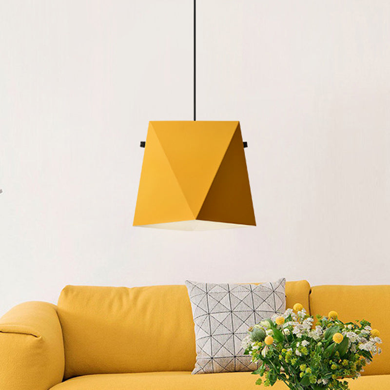 Geometric Shade Down Lighting Pendant Macaron Iron 1 Bulb Dining Room Ceiling Light in Pink/Black/Blue Clearhalo 'Ceiling Lights' 'Pendant Lights' 'Pendants' Lighting' 1909964