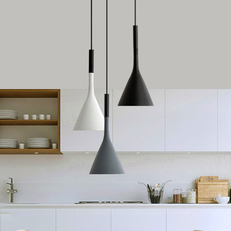 Funnel Shaped Kitchen Bar Drop Pendant Aluminum 1 Bulb Nordic Style Hanging Ceiling Light in Red/White/Black Clearhalo 'Ceiling Lights' 'Pendant Lights' 'Pendants' Lighting' 1910006