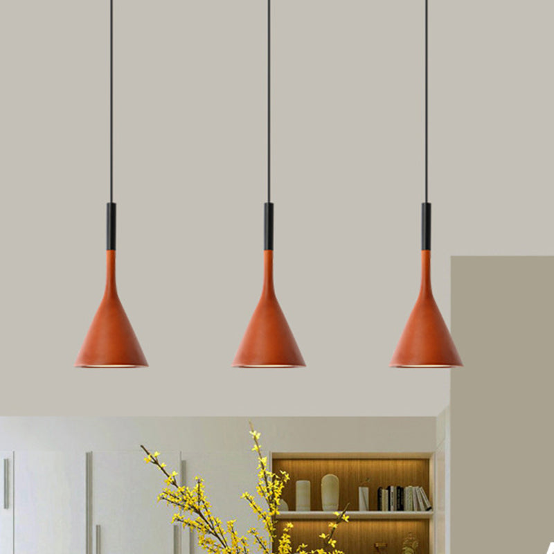 Funnel Shaped Kitchen Bar Drop Pendant Aluminum 1 Bulb Nordic Style Hanging Ceiling Light in Red/White/Black Clearhalo 'Ceiling Lights' 'Pendant Lights' 'Pendants' Lighting' 1910009