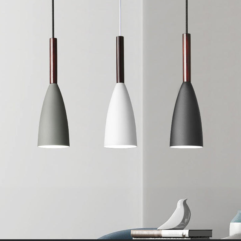 Elongated Dome Ceiling Suspension Lamp Nordic Metal 1 Head Black/White/Grey Pendant Lamp for Dining Room Clearhalo 'Ceiling Lights' 'Pendant Lights' 'Pendants' Lighting' 1910013