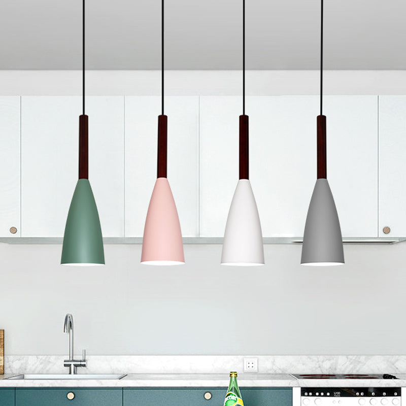 Grey/White/Pink Tapered Pendant Lighting Macaron Single Iron Hanging Light Fixture over Table Clearhalo 'Ceiling Lights' 'Pendant Lights' 'Pendants' Lighting' 1910021