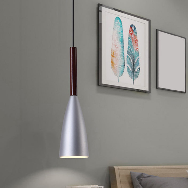 Grey/White/Pink Tapered Pendant Lighting Macaron Single Iron Hanging Light Fixture over Table Clearhalo 'Ceiling Lights' 'Pendant Lights' 'Pendants' Lighting' 1910026