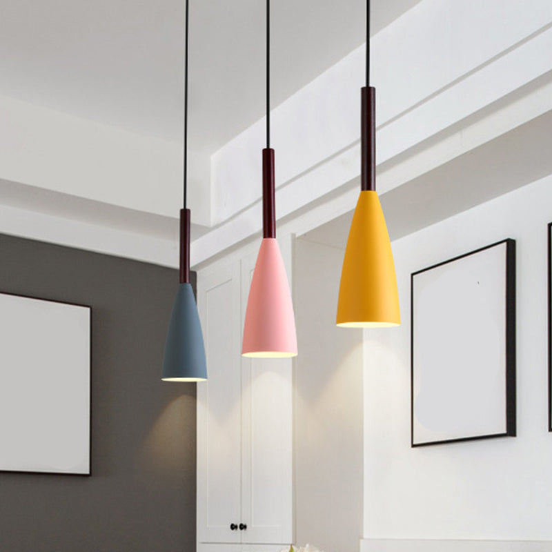 Grey/White/Pink Tapered Pendant Lighting Macaron Single Iron Hanging Light Fixture over Table Clearhalo 'Ceiling Lights' 'Pendant Lights' 'Pendants' Lighting' 1910028