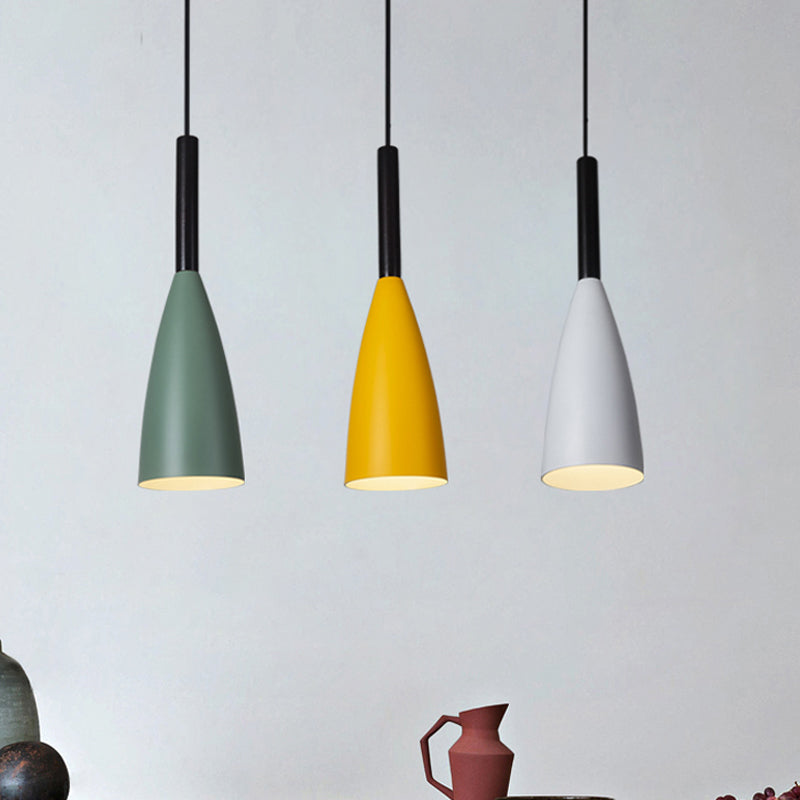 Grey/White/Pink Tapered Pendant Lighting Macaron Single Iron Hanging Light Fixture over Table Clearhalo 'Ceiling Lights' 'Pendant Lights' 'Pendants' Lighting' 1910030