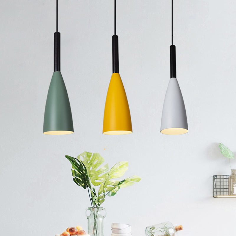 Grey/White/Pink Tapered Pendant Lighting Macaron Single Iron Hanging Light Fixture over Table Clearhalo 'Ceiling Lights' 'Pendant Lights' 'Pendants' Lighting' 1910031