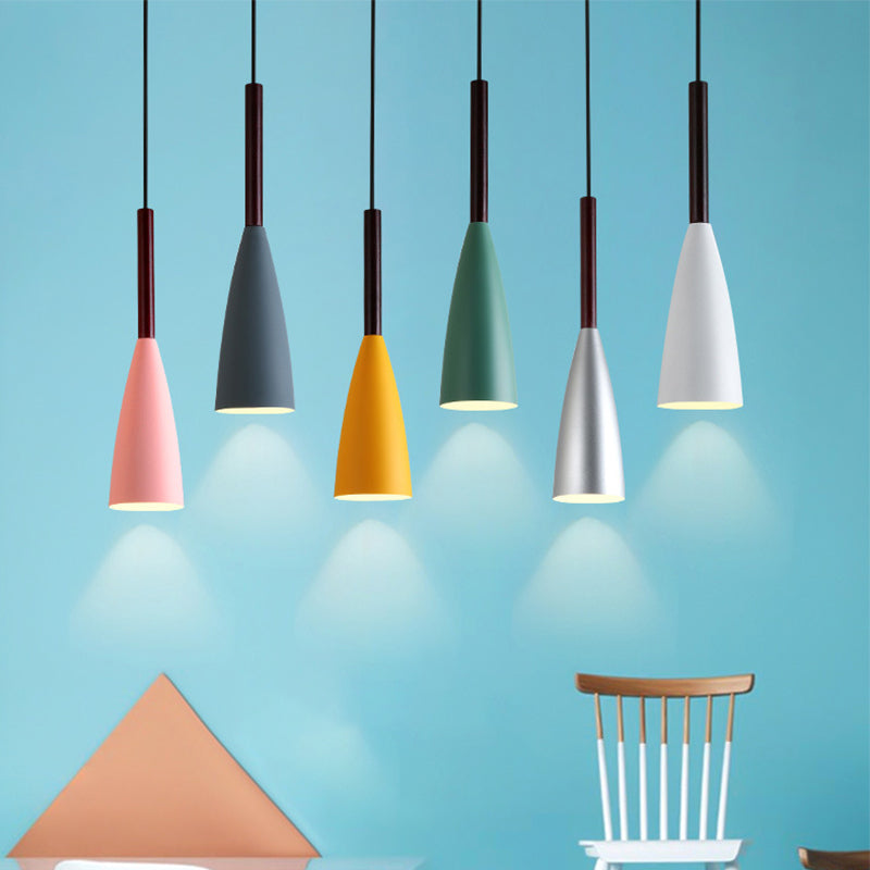 Grey/White/Pink Tapered Pendant Lighting Macaron Single Iron Hanging Light Fixture over Table Clearhalo 'Ceiling Lights' 'Pendant Lights' 'Pendants' Lighting' 1910033