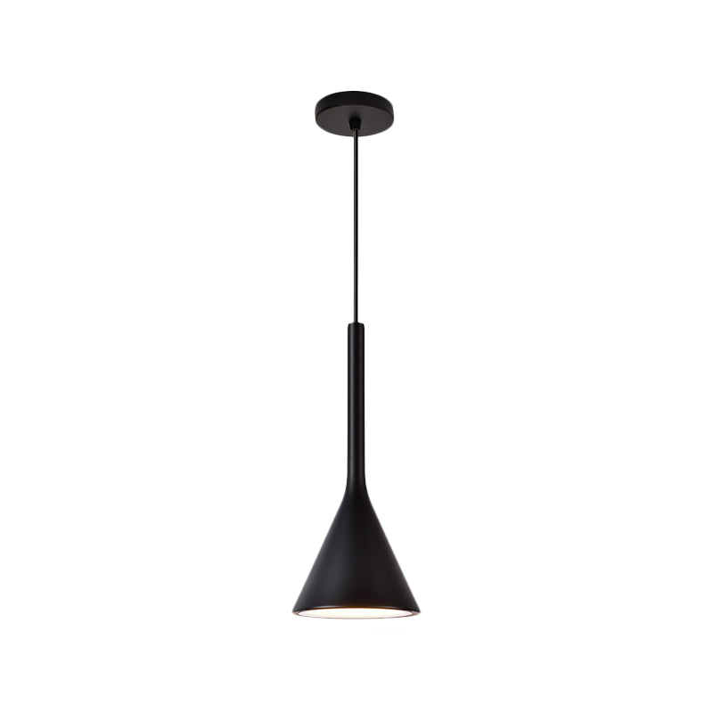 Trumpet Metallic Hanging Lamp Nordic Style 1 Bulb Red/White/Black Finish Down Lighting Pendant Black Clearhalo 'Ceiling Lights' 'Pendant Lights' 'Pendants' Lighting' 1910041_ae5e4b7f-e531-41af-a6cf-cf325cb3e395