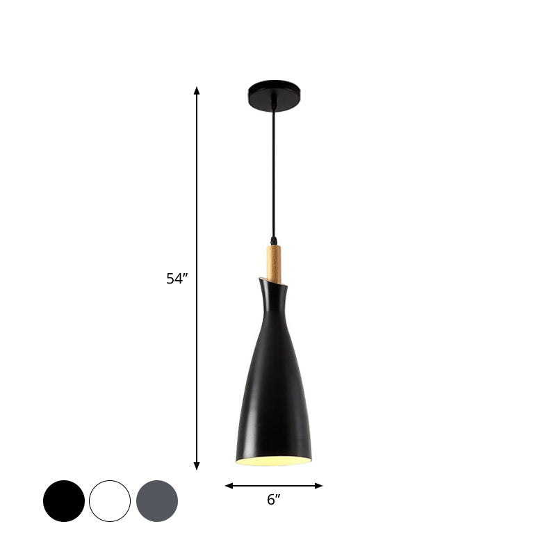 Grey/White/Black Tapered Shade Pendant Nordic Iron LED Ceiling Hang Light in Warm/White Light with Wood Decor Clearhalo 'Ceiling Lights' 'Pendant Lights' 'Pendants' Lighting' 1910061