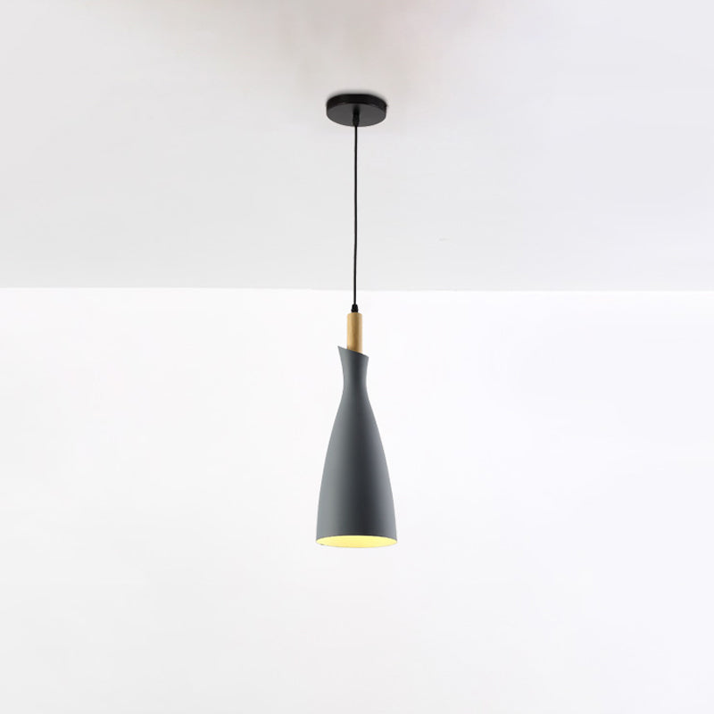 Grey/White/Black Tapered Shade Pendant Nordic Iron LED Ceiling Hang Light in Warm/White Light with Wood Decor Clearhalo 'Ceiling Lights' 'Pendant Lights' 'Pendants' Lighting' 1910066