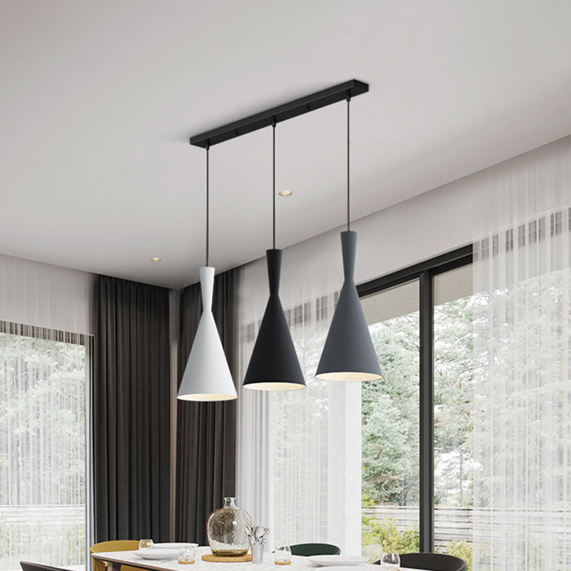 Cluster Funnel Pendant Light Nordic Aluminum 3 Heads Black-Grey-White Suspension Lighting with Round/Linear Canopy Clearhalo 'Ceiling Lights' 'Pendant Lights' 'Pendants' Lighting' 1910069