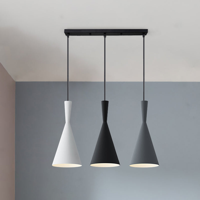 Cluster Funnel Pendant Light Nordic Aluminum 3 Heads Black-Grey-White Suspension Lighting with Round/Linear Canopy Clearhalo 'Ceiling Lights' 'Pendant Lights' 'Pendants' Lighting' 1910070