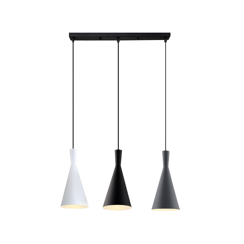 Cluster Funnel Pendant Light Nordic Aluminum 3 Heads Black-Grey-White Suspension Lighting with Round/Linear Canopy Clearhalo 'Ceiling Lights' 'Pendant Lights' 'Pendants' Lighting' 1910071