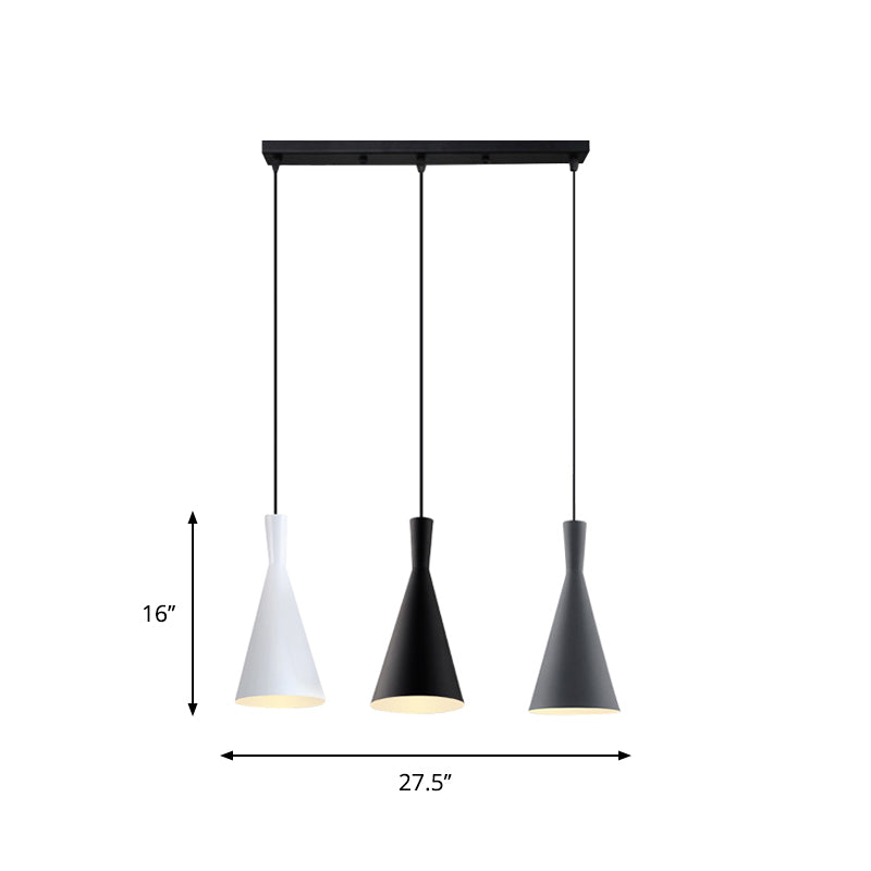 Cluster Funnel Pendant Light Nordic Aluminum 3 Heads Black-Grey-White Suspension Lighting with Round/Linear Canopy Clearhalo 'Ceiling Lights' 'Pendant Lights' 'Pendants' Lighting' 1910072