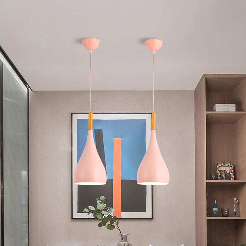 Macaron Raindrop Ceiling Pendant Light Aluminum 1 Light Dining Room Hanging Lamp Kit in Grey/Red/Blue Pink Clearhalo 'Ceiling Lights' 'Pendant Lights' 'Pendants' Lighting' 1910078_a4489222-702f-4710-b015-674ee1ac0f74