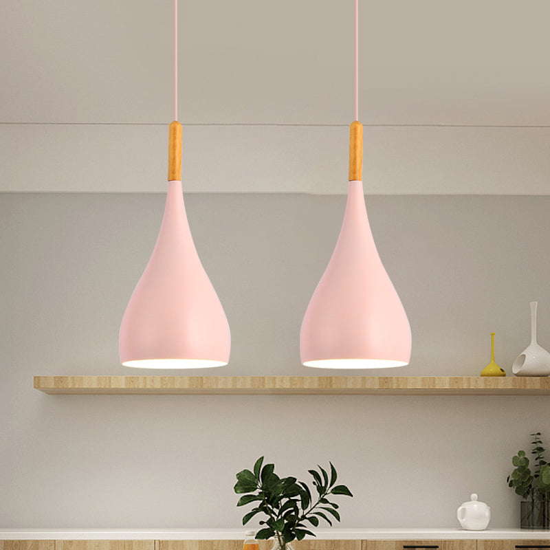 Macaron Raindrop Ceiling Pendant Light Aluminum 1 Light Dining Room Hanging Lamp Kit in Grey/Red/Blue Clearhalo 'Ceiling Lights' 'Pendant Lights' 'Pendants' Lighting' 1910080