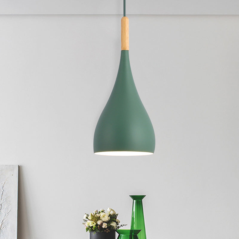 Macaron Raindrop Ceiling Pendant Light Aluminum 1 Light Dining Room Hanging Lamp Kit in Grey/Red/Blue Green Clearhalo 'Ceiling Lights' 'Pendant Lights' 'Pendants' Lighting' 1910087_c49524e9-ee0b-4932-9220-10eef778de71