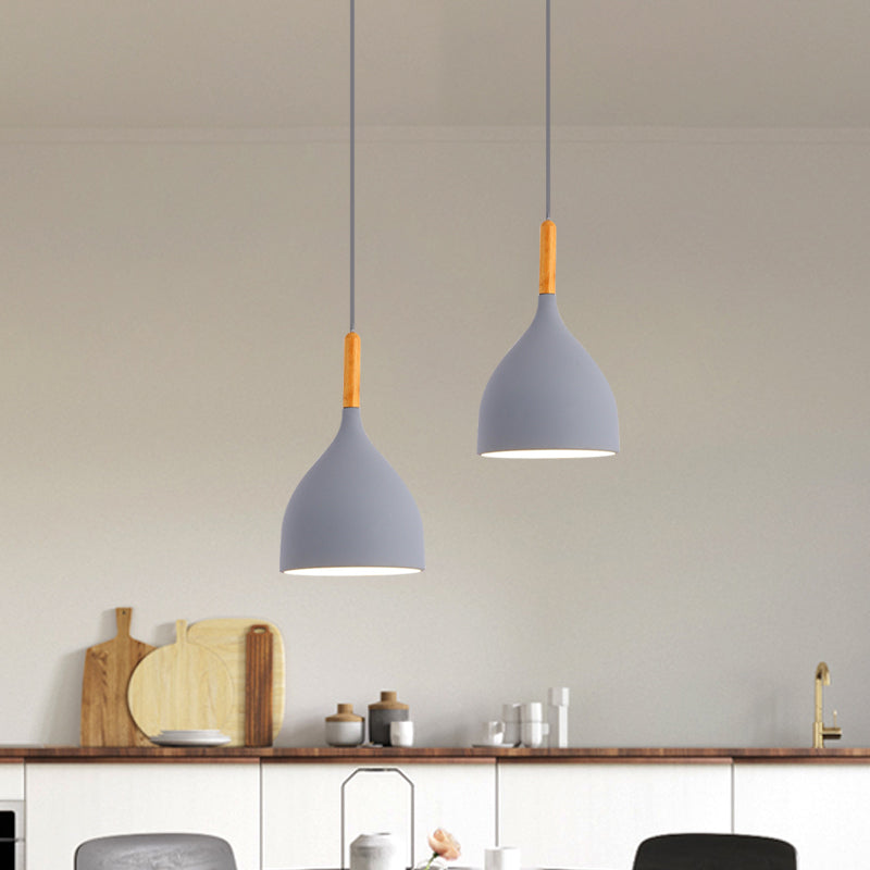 Macaron Raindrop Ceiling Pendant Light Aluminum 1 Light Dining Room Hanging Lamp Kit in Grey/Red/Blue Clearhalo 'Ceiling Lights' 'Pendant Lights' 'Pendants' Lighting' 1910093