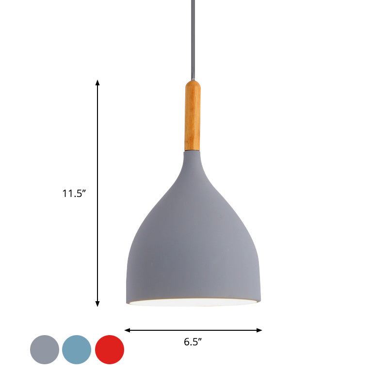 Macaron Raindrop Ceiling Pendant Light Aluminum 1 Light Dining Room Hanging Lamp Kit in Grey/Red/Blue Clearhalo 'Ceiling Lights' 'Pendant Lights' 'Pendants' Lighting' 1910095