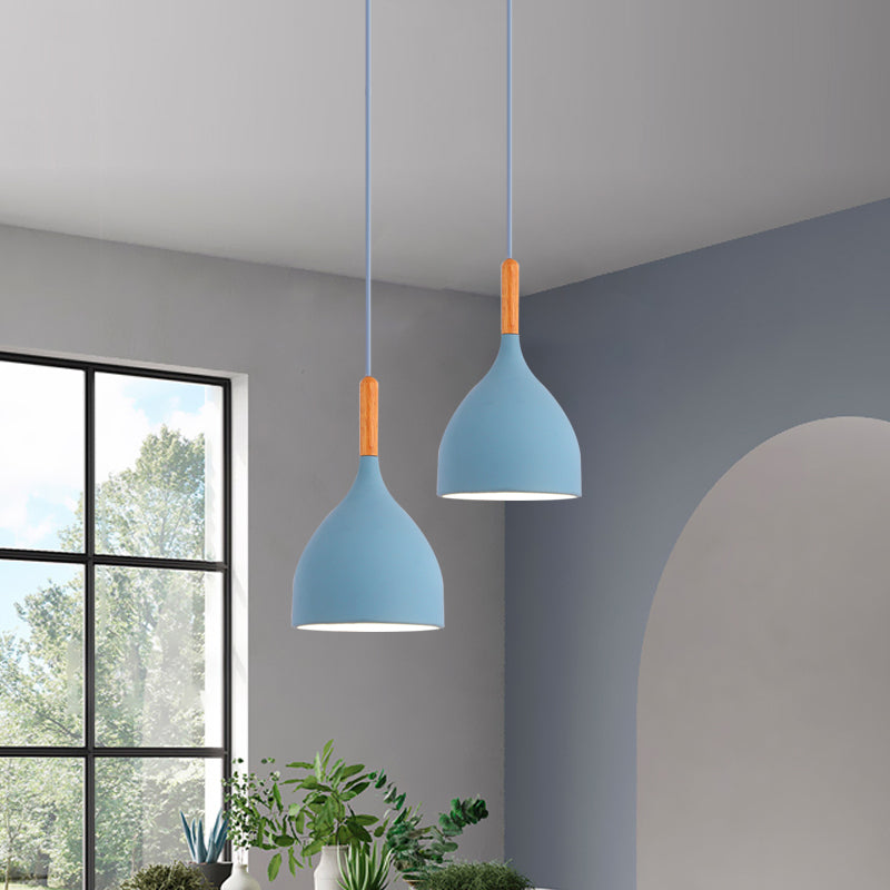 Macaron Raindrop Ceiling Pendant Light Aluminum 1 Light Dining Room Hanging Lamp Kit in Grey/Red/Blue Clearhalo 'Ceiling Lights' 'Pendant Lights' 'Pendants' Lighting' 1910096