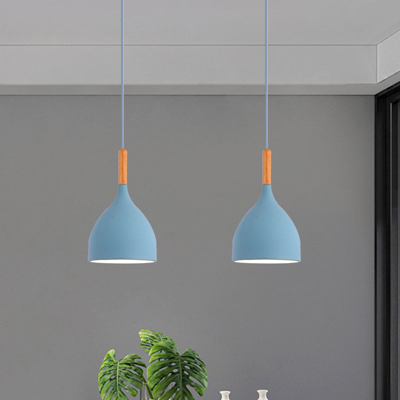 Macaron Raindrop Ceiling Pendant Light Aluminum 1 Light Dining Room Hanging Lamp Kit in Grey/Red/Blue Clearhalo 'Ceiling Lights' 'Pendant Lights' 'Pendants' Lighting' 1910097